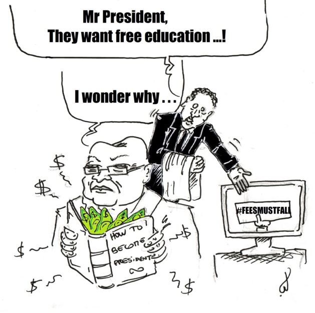 « - Monsieur le Président, ils réclament l'éducation gratuite ! - Je me demande pourquoi... » (sur le livre : « Comment devenir Président »). Dessin de Louis Bertrand. « - Monsieur le Président, ils réclament l'éducation gratuite ! - Je me demande pourquoi... » (sur le livre : « Comment devenir Président »). Dessin de Louis Bertrand.