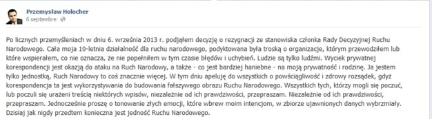 Captura de pantalla de la página de Facebook de Przemyslaw Holocher