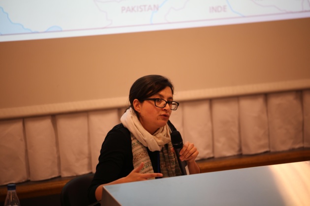 Isabella Damiani, spécialiste de l’Asie centrale, le 5 avril 2014, lors de son intervention sur « L'Eurasie vue d'Asie Centrale » pendant le Festival de Géopolitique de Grenoble. Crédit : Festival géopolitique de Grenoble