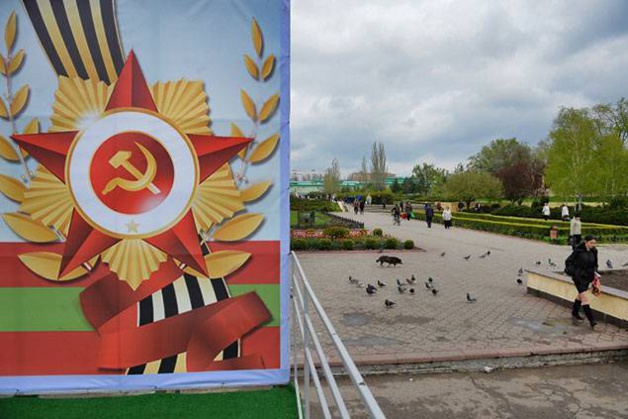 Le marteau et la faucille omniprésents à Tiraspol. -- Crédit Daniel Mihailescu / AFP