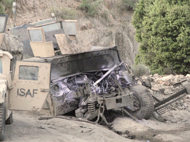 L'état du camion de Sean après son explosion sur une mine anti-char
