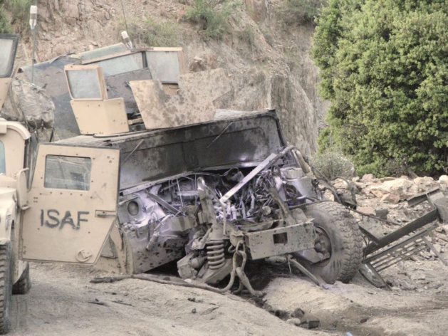 O estado do caminhão de Sean após a sua explosão em uma mina antitanque