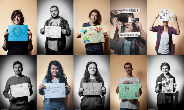 Les participants devaient créer un poster exprimant leur sentiment sur l’immigration, en fin de semaine – Crédit Nicat Xudiyev Les participants devaient créer un poster exprimant leur sentiment sur l’immigration, en fin de semaine – Crédit Nicat Xudiyev