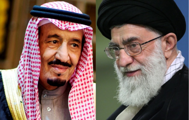 À gauche, le roi d'Arabie saoudite Salmane ben Abdelaziz Al Saoud. À droite, l'ayatollah Ali Khamenei, guide suprême de la révolution islamique iranienne. Crédits Secretary of Defense (g), seyyed shabodin vajedi (CC BY 4.0) (d)