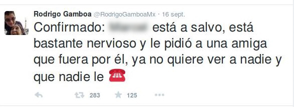 “Confirmation: Pedro is safe, he is stressed and asked to a close friend to pick him up. Now he doesn’t want to see anybody or for anybody to call him.” Screenshot from Twitter