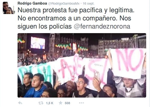 “Nuestra protesta fue legítima y pacífica. Perdimos a uno de nuestros compañeros. La policía nos persigue”. Captura de pantalla Twitter