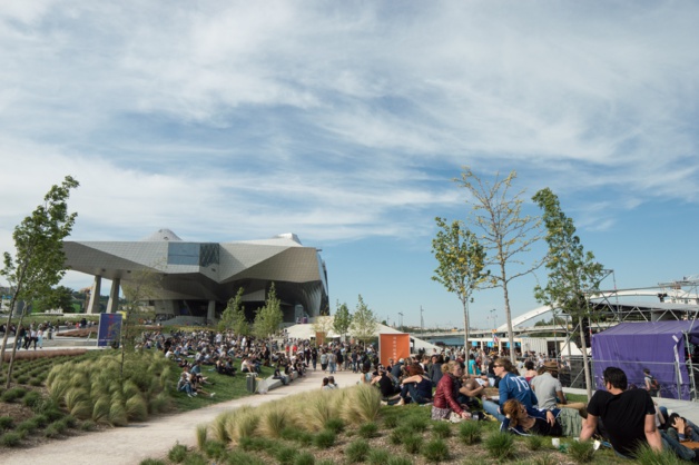 Ouverte à tous, la carte blanche à la Corée et à Séoul transforme le jardin du musée des Confluence en un espace de détente, où l'on peu s'allonger dans l'herbe. On y profite du paysage visuel et sonore que nous offrent les artistes 100% Coréens. Les styles musicaux vont de la house au rock, en passant par la musique traditionnelle et la techno plus dure. Crédit Côme Rollet.