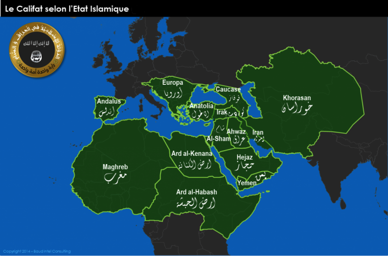 Carte « Le Califat selon l'État Islamique » (juin 2014)