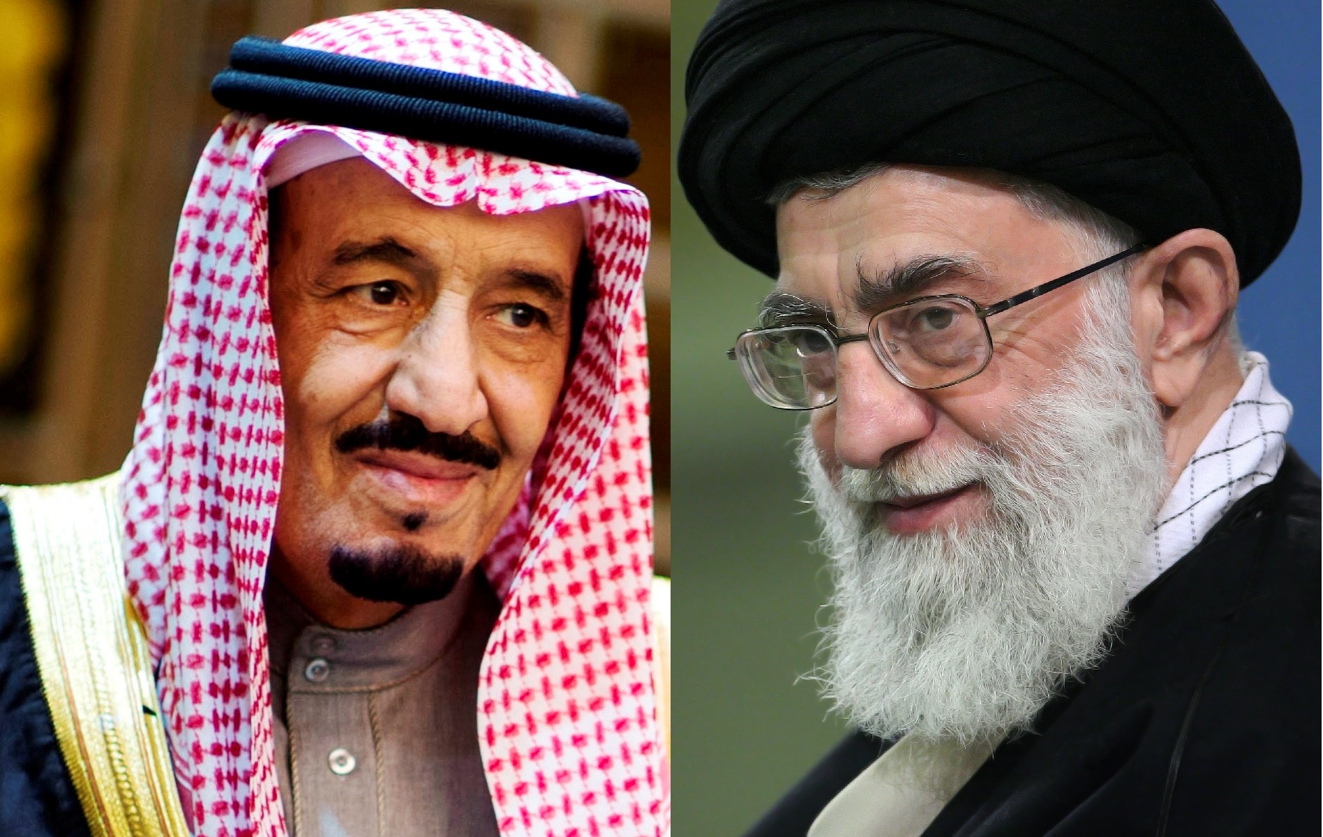 À gauche, le roi d'Arabie saoudite Salmane ben Abdelaziz Al Saoud. À droite, l'ayatollah Ali Khamenei, guide suprême de la révolution islamique iranienne. Crédits Secretary of Defense (g), seyyed shabodin vajedi (CC BY 4.0) (d)