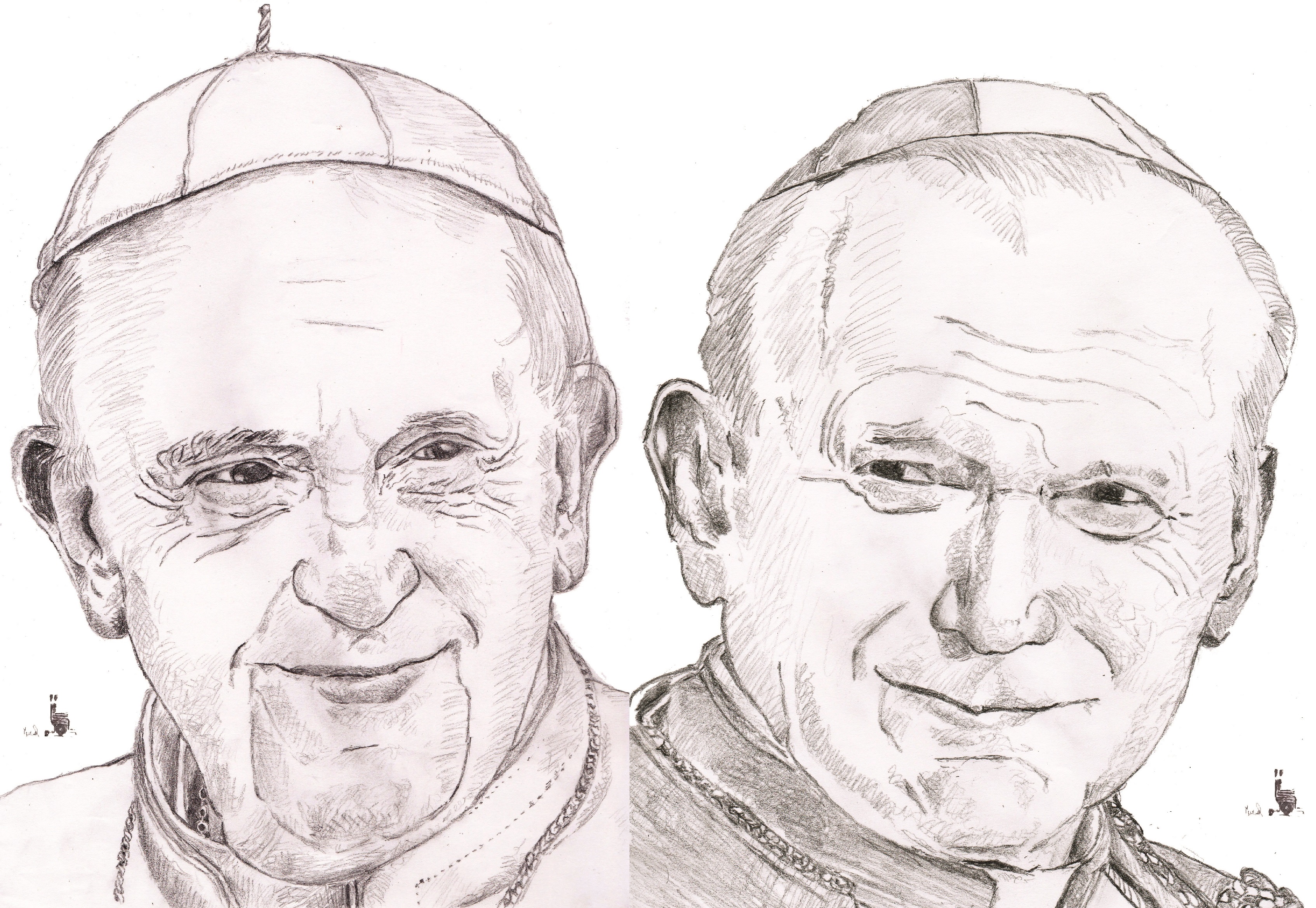 À droite, le pape François Ier. À gauche, Jean-Paul II. Crédit Muriel Epailly.